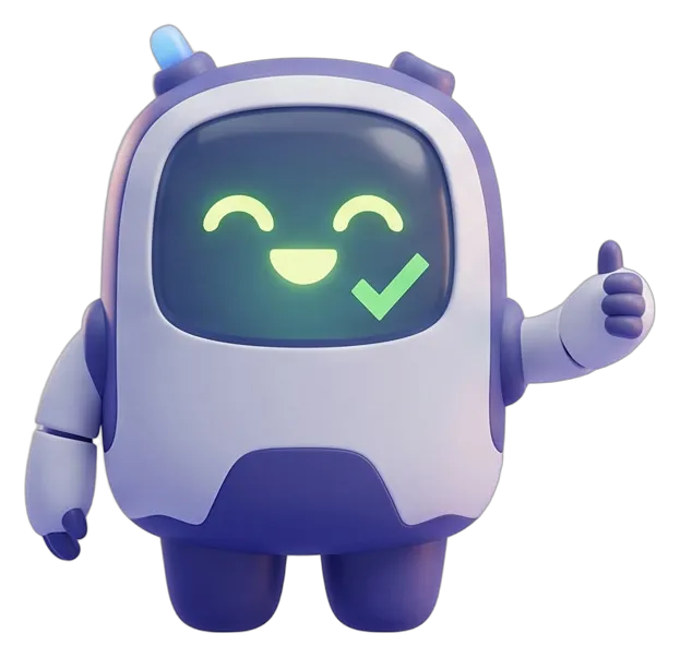 Pip giving a thumbs up, a green check mark on his screen.